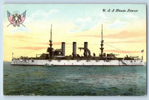 New York City NY Postcard US Rhode Island US Navy Military Ship c1910's Antique