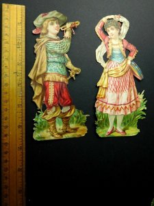 Fabulous Big Musical Figures Kids Bugle Victorian Die Cut Lot of 2 Superb #1 L3