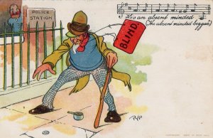 Blind Man At Police Station Old Song Comic Postcard