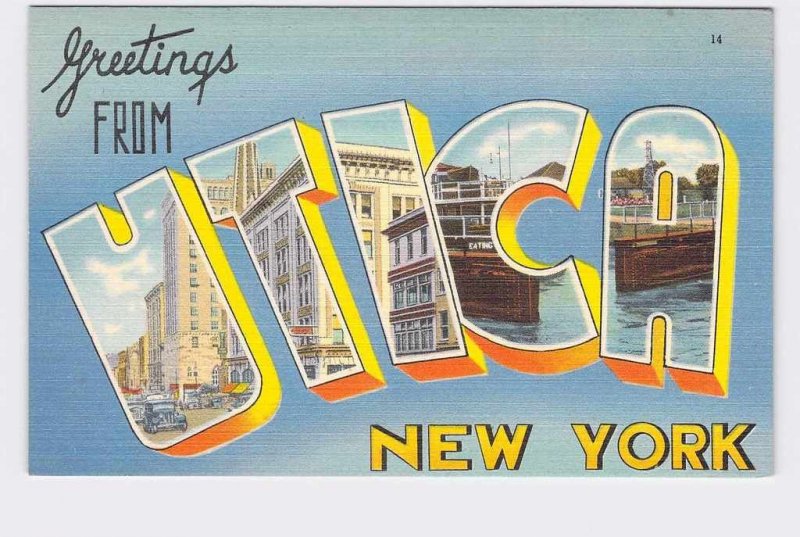 BIG LARGE LETTER VINTAGE POSTCARD GREETINGS FROM NEW YORK UTICA