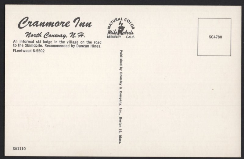 New Hampshire NORTH CONWAY Cranmore Inn - An Informal Ski Lodge ~ Chrome