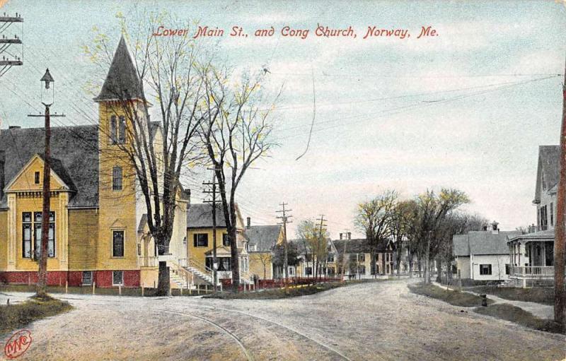 Norway Maine Congregationalist Church Lower Main Street Antique Postcard K93960