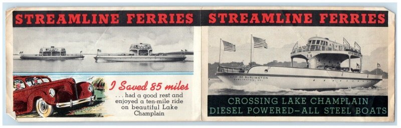 c1930's Streamline Ferries Advertising Pamphlet Boat Burlington VT Port Kent NY
