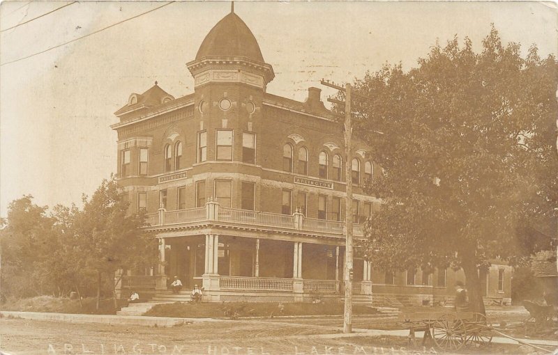 F99/ Lake Mills Iowa RPPC Postcard 1907 Arlington Hotel Building
