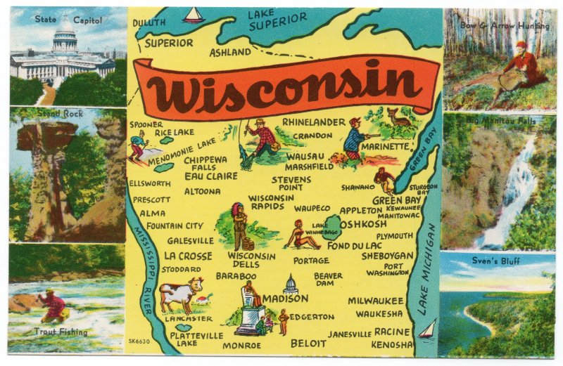 10699 Map of Wisconsin Postcard 1958