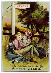 1910 Drunk Man Smoking Cigarette Almena Wisconsin WI Posted Antique Postcard