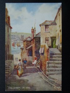 Cornwall ST. IVES Fish Street Artist Brian Gerald c1930s Postcard by Valentine