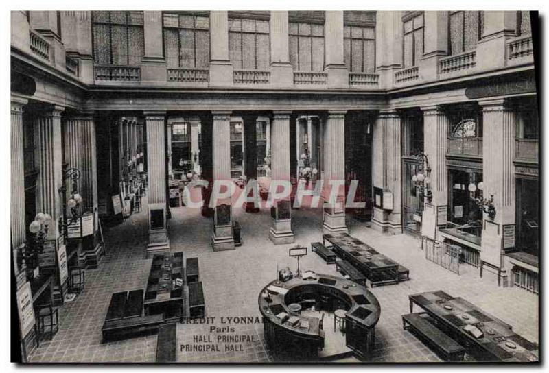 Old Postcard Bank Credit Lyonnais Paris Main Hall