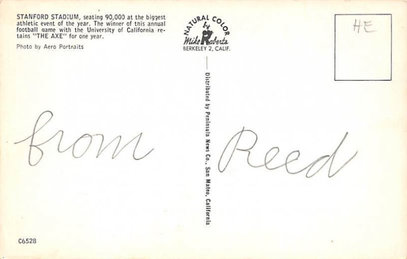 Stanford Stadium CA, USA Stadium, Misc. Writing on Back 