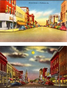 2~ca1940's Postcards  Valdosta, GA Georgia STREET SCENES~Dowling's DAY & NIGHT
