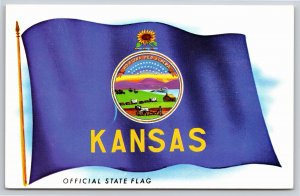 Kansas~Official State Flag Adopted 1927~Great Seal & Crest~Vintage Postcard