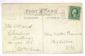 Big Hollow, New York local use 1920 embossed Christmas Postcard