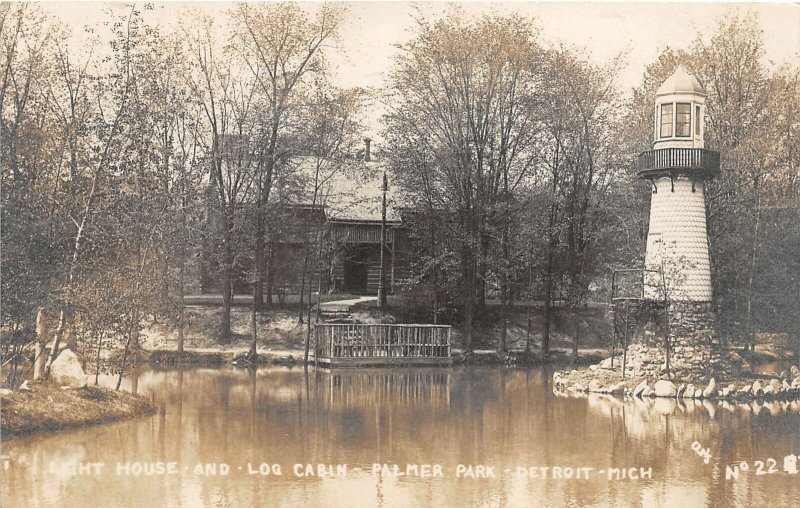 G21/ Detroit Michigan RPPC Postcard 1912 Light House Log Cabin Palmer Park