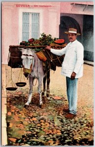 Sevilla - Un Hortelano Man And Horse Carriage Postcard
