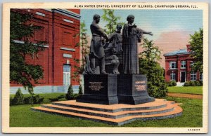 Champaign Urbana Illinois 1940s Postcard Alma Mater Statue University Illinois