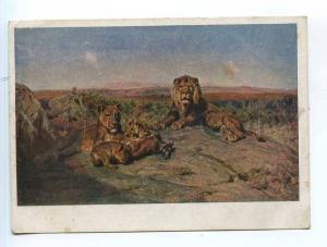 250373 Rosa Bonheur Lions 1933 year russian GIZ postcard