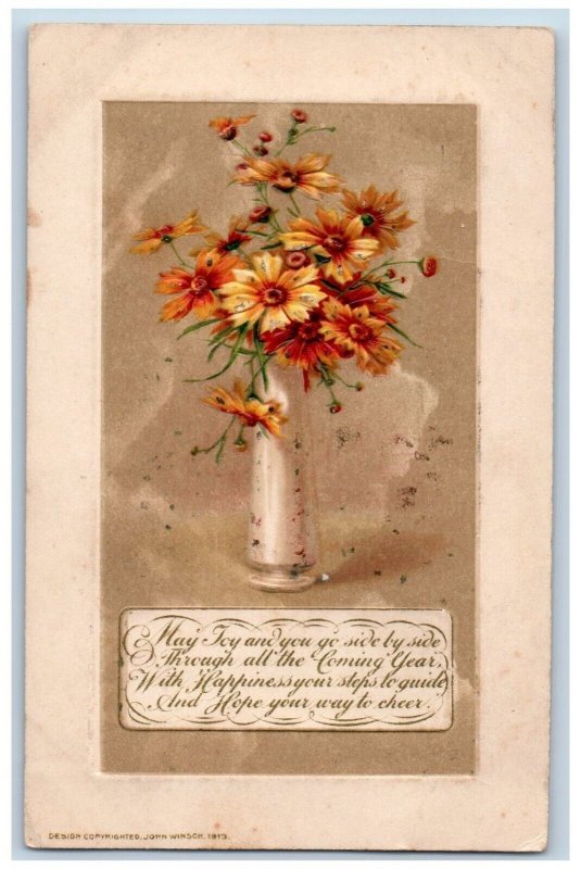 John Winsch Artist Signed Postcard Flower Vase Embossed Passaic New Jersey NJ