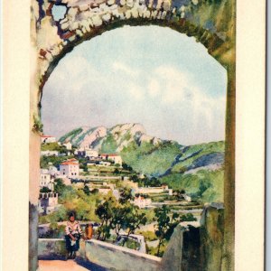 c1930s Ravello, Italy Il Monte Alto Stone Arch Bridge Hillside Village A364