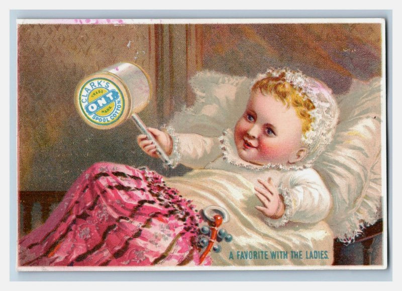 1880s Sulzberger Grand Opera House NY Clark's ONT Spool Cotton Cute Baby P83