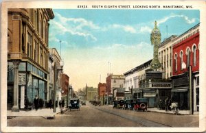 Postcard South Eighth Street, Looking North in Manitowoc, Wisconsin