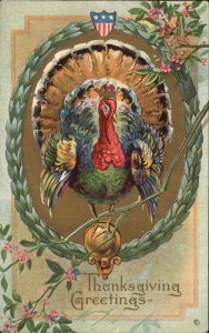 Thanksgiving Stecher Ser 113D Patriotic Turkey with Crown c1910 Vintage Postcard