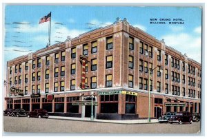 1941 New Grand Hotel Exterior Roadside Billings Montana MT Posted Flag Postcard
