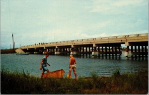 Vtg Fenwick Island Bridge Boys Boat Delaware DE Unused Chrome Postcard