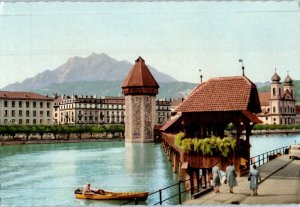 Lake Lucerne With Pilatus & Bridge Switzerland Postcard