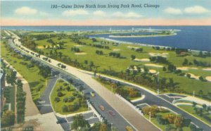 Chicago Outer Drive North from Irving Park Road Linen Postcard Unused