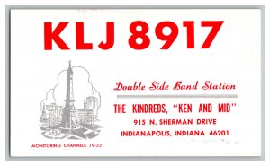 QSL Radio Card From Indianapolis Indiana KLJ 8917 