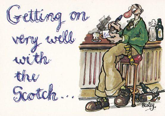 Scotsman Drunk His Love Affair With Scotch Bottle Scottish Comic Humour Postcard