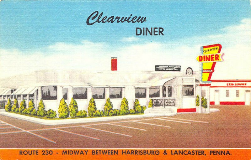 Elizabethtown PA Clearview Diner on Route 230 Linen Postcard