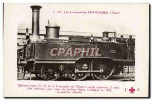 Postcard Old Train Locomotive machine tender 54 of the Company s & # 39Ouest