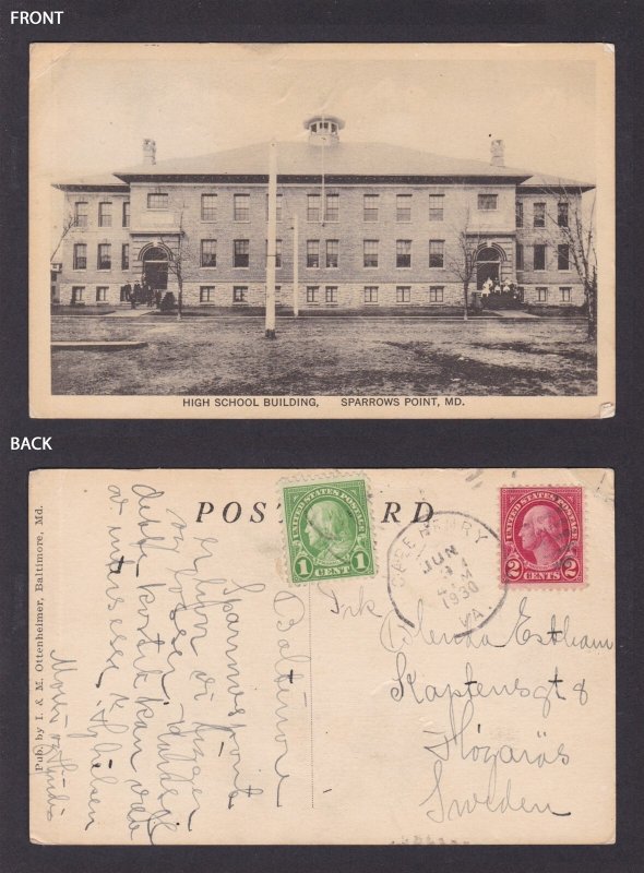 Postcard, United States, Sparrows Point MD, High School Building