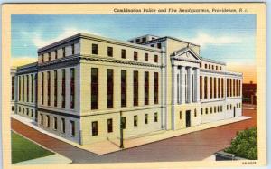 PROVIDENCE, R.I.  Combo POLICE and FIRE HEADQUARTERS c1940s Linen   Postcard