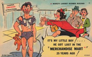 Chicago IL Merchandise Mart Largest Building Comic Linen Curt Teich Postcard