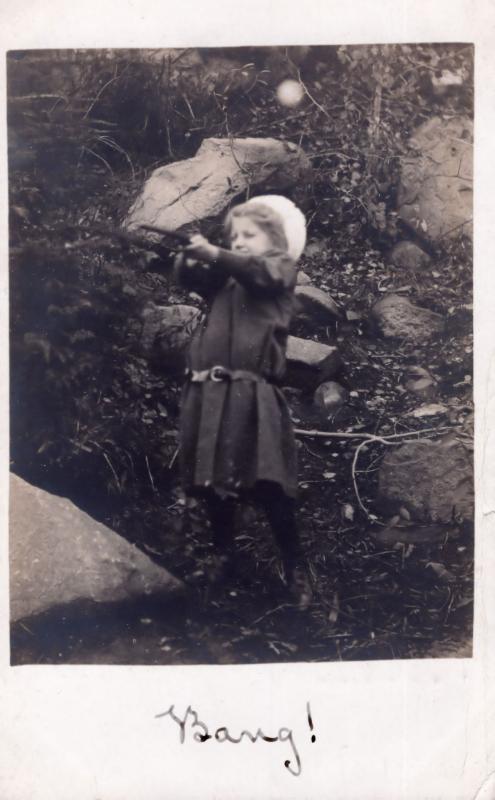 Child Shooting With Toy Rifle Gun Antique Portrait BANG Postcard