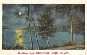 Wickford Rhode Island Moonlight Waterfront Greeting Antique Postcard K95493