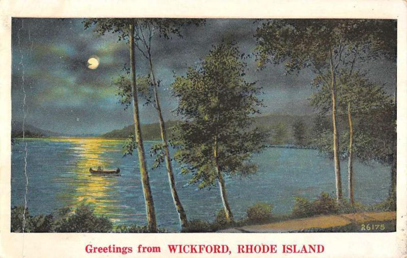 Wickford Rhode Island Moonlight Waterfront Greeting Antique Postcard K95493