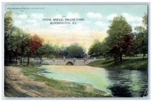 1908 Stone Bridge Miller Park River Lake Bloomington Illinois Vintage Postcard
