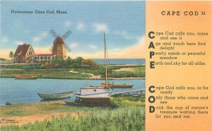 Cape Cod MA Poem Postcard Linen Postmarked 1958