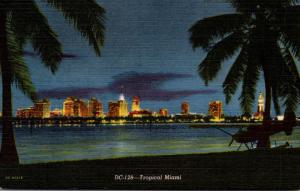 Florida Miami Skyline At Night Curteich