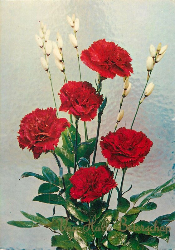 Postcard Greetings flowers red bouqeut