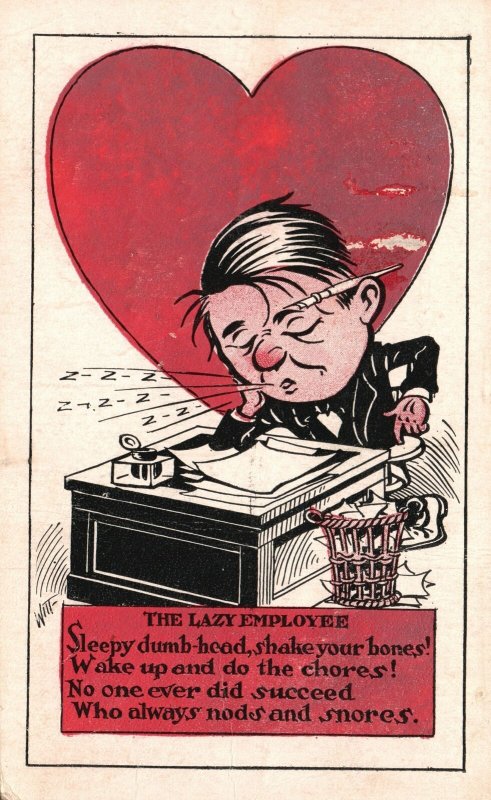 Vintage Postcard S The Lazy Employee Sleepy Dumb Head Comic Card Topics Cartoons