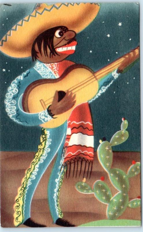 MEXICO  THE SERENADE  Mariachi with Guitar  Great Graphics  1939  Postcard