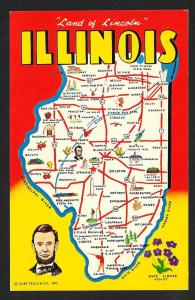 Land of Lincoln Map of Illinois unused c1962