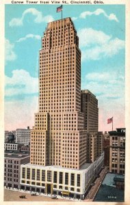 Vintage Postcard Carew Tower From Vine St. Building Landmark Cincinnati Ohio OH