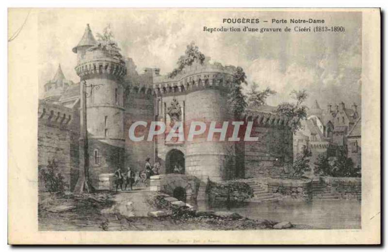 Old Postcard Fougeres Notre Dame Gate Reproduction of an engraving Ciceri 181...