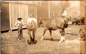 Real Photo Postcard Man with Two Horses Farming in Waterloo, Iowa