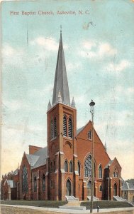 G64/ Asheville North Carolina Postcard 1913 First Baptist Church Building